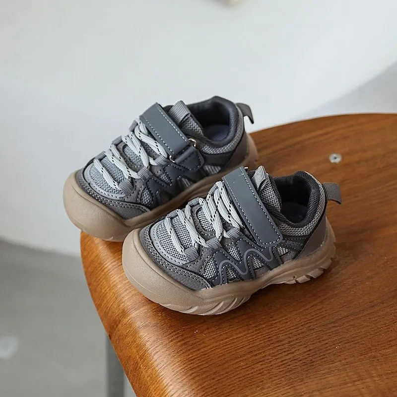 Kids Grey Mesh Velcro Sneakers