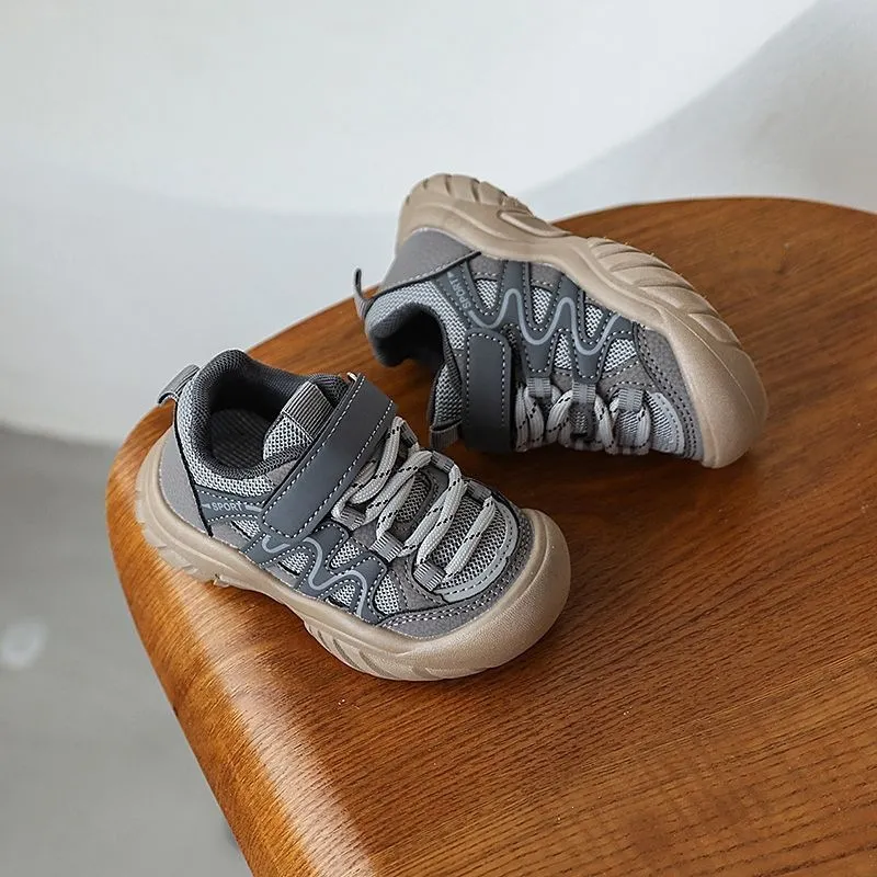 Kids Grey Mesh Velcro Sneakers