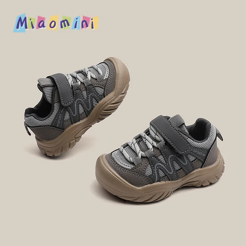 Kids Grey Mesh Velcro Sneakers
